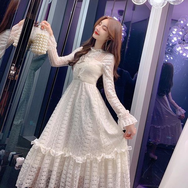 casual dresses 2021 autumn winter women lace patchwork hollow out dress elegant button a-line vestidos solid flare sleeve empire mesh b12, Black;gray
casual dresses 2021 autumn winter women lace patchwork hollow out dress elegant button a-line vestidos solid flare sleeve empire mesh b12, Black;gray