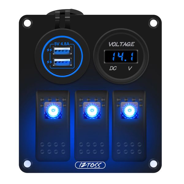 3 gang aluminium switch panel on-off switch for led light bar ,spot lights and rear lights, (blue light 
3 gang aluminium switch panel on-off switch for led light bar ,spot lights and rear lights, (blue light