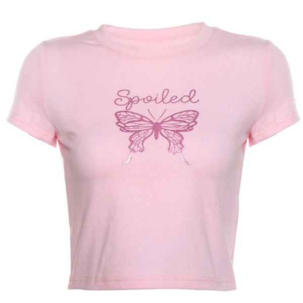 women short sleeve o-neck crop glitter pink butterfly print pullover navel t-shirt slim basic tee, White
women short sleeve o-neck crop glitter pink butterfly print pullover navel t-shirt slim basic tee, White