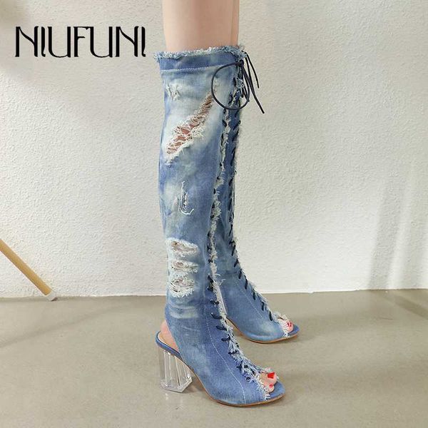 niufuni peep toe lace up denim women's knee-high boots exposed heel transparent crystal high heels party slim women's shoes 40, Black
niufuni peep toe lace up denim women's knee-high boots exposed heel transparent crystal high heels party slim women's shoes 40, Black