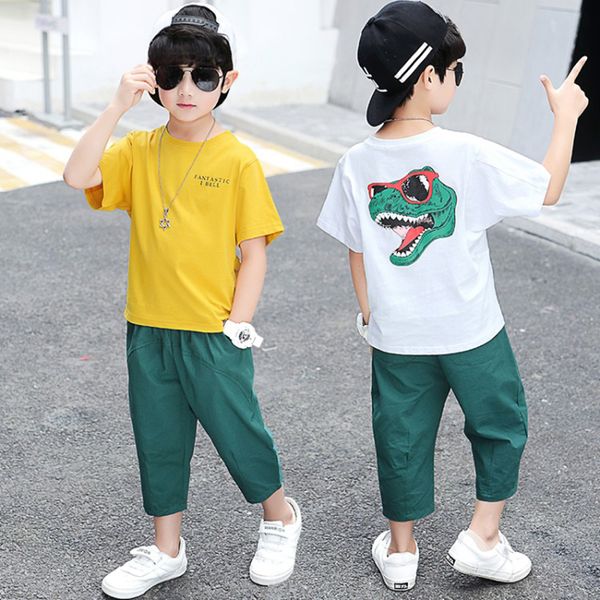 new summer boy clothing sets children short sleeve t-shirt +short pants kids cartoon suit 2pc baby boys clothes set, White