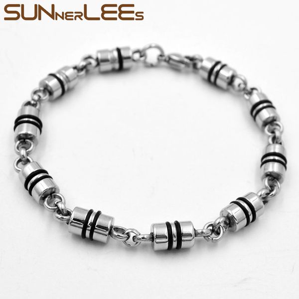 sunnerlees 316l stainless steel bracelet 6mm geometric link chain silver color black silicone men women jewelry gift sc170 b 
sunnerlees 316l stainless steel bracelet 6mm geometric link chain silver color black silicone men women jewelry gift sc170 b