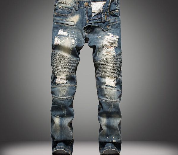 mens retro skinny biker jeans straight slim ripped jeans tide trousers hip hop elasticity slim denim pants, Blue
mens retro skinny biker jeans straight slim ripped jeans tide trousers hip hop elasticity slim denim pants, Blue