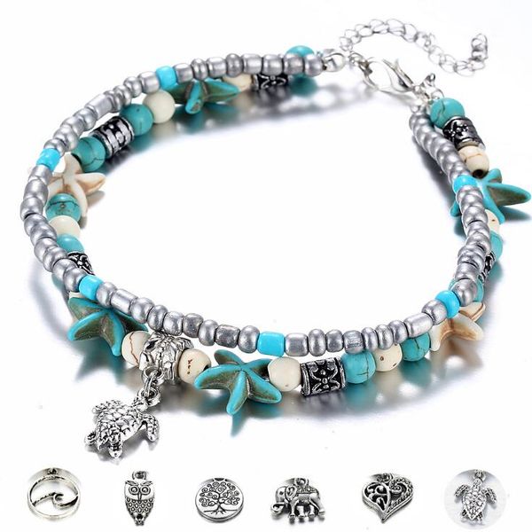 double anklet conch starfish rice bead yoga beach turtle pendant anklet bracelet gd543, Red;blue
double anklet conch starfish rice bead yoga beach turtle pendant anklet bracelet gd543, Red;blue