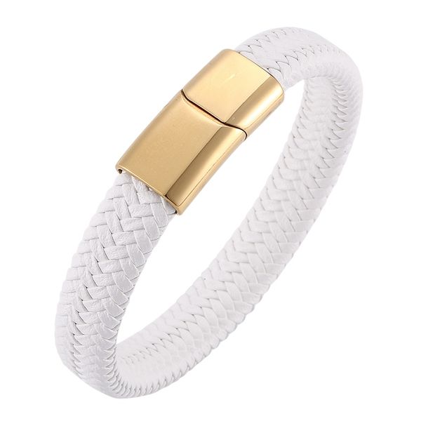 bracelet men white leather bracelet with golg magnetic steel clasp jewelry fashion bangles gift bb0227, Golden;silver
bracelet men white leather bracelet with golg magnetic steel clasp jewelry fashion bangles gift bb0227, Golden;silver