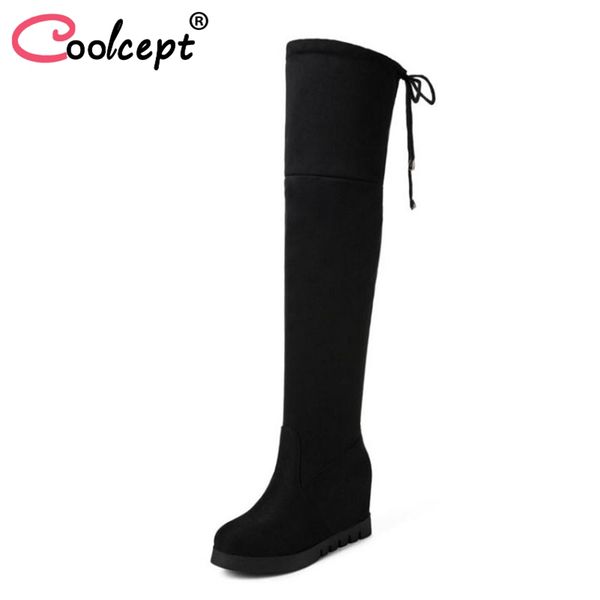 boots coolcept women thigh high winter lace up warm fur shoes woman thick bottom wedge inside heels footwear size 33-43, Black
boots coolcept women thigh high winter lace up warm fur shoes woman thick bottom wedge inside heels footwear size 33-43, Black