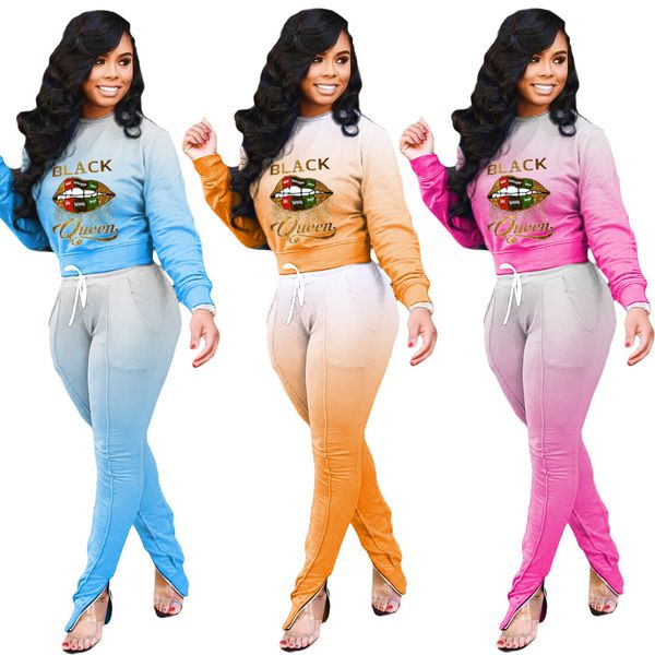 women tracksuit gradient colors lips letter printed designer long sleeves t shirt trousers two piece set casual sport outfits ty887, White
women tracksuit gradient colors lips letter printed designer long sleeves t shirt trousers two piece set casual sport outfits ty887, White