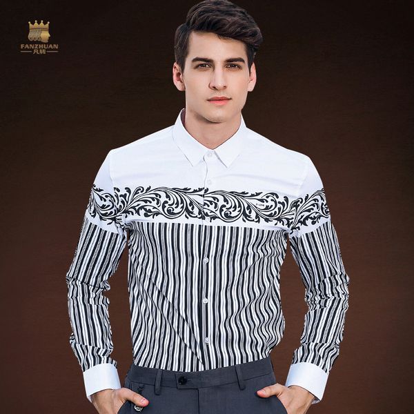 men's casual shirts fanzhuan male shirt 2021 autumn long-sleeved stretch slim printed striped european american 822028, White;black
men's casual shirts fanzhuan male shirt 2021 autumn long-sleeved stretch slim printed striped european american 822028, White;black