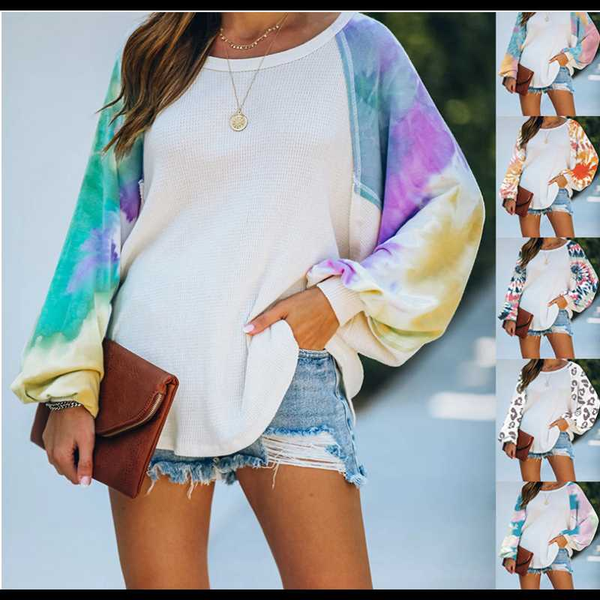 tie dye printed loose blouse autumn fashion casual o-neck long lantern sleeve patchwork femal blouses women lady clothes at0023, White
tie dye printed loose blouse autumn fashion casual o-neck long lantern sleeve patchwork femal blouses women lady clothes at0023, White