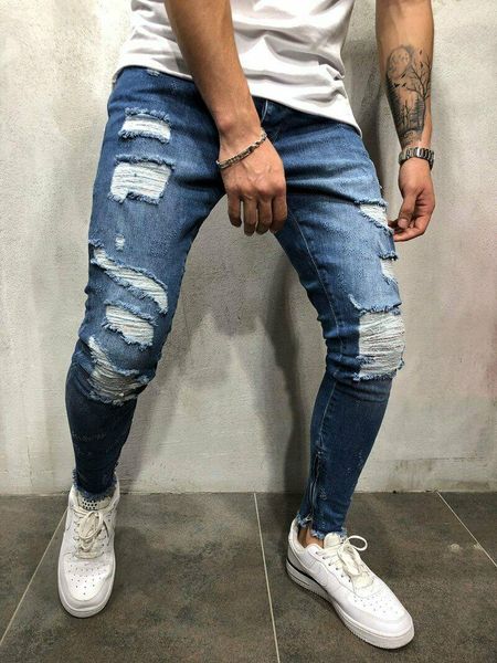 men denim jeans stretchy slim fit ripped skinny jeans destroyed frayed denim zipper trousers homme hole pants, Blue
men denim jeans stretchy slim fit ripped skinny jeans destroyed frayed denim zipper trousers homme hole pants, Blue