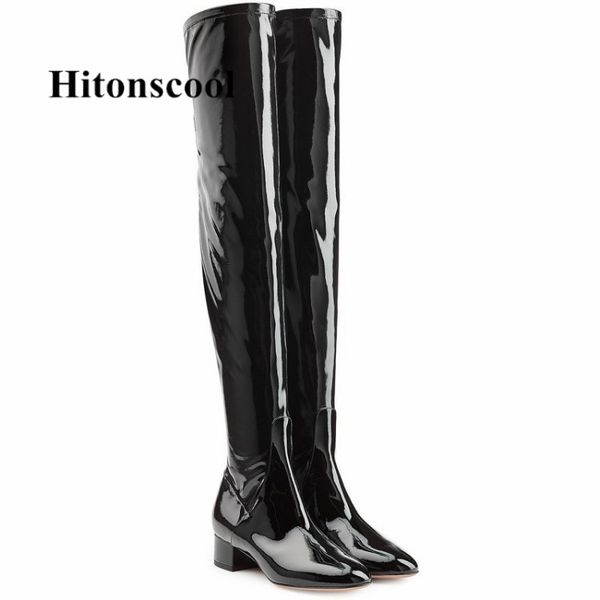 boots chunky heel women thigh high flats round toe casual luxury patent leather runway shoes woman over the knee trendy boot, Black
boots chunky heel women thigh high flats round toe casual luxury patent leather runway shoes woman over the knee trendy boot, Black