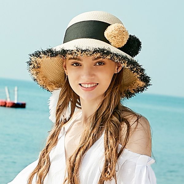 wide brim hats sedancasesa summer fashion straw hat for women beach casual sun visors caps with cute balls, Blue;gray
wide brim hats sedancasesa summer fashion straw hat for women beach casual sun visors caps with cute balls, Blue;gray