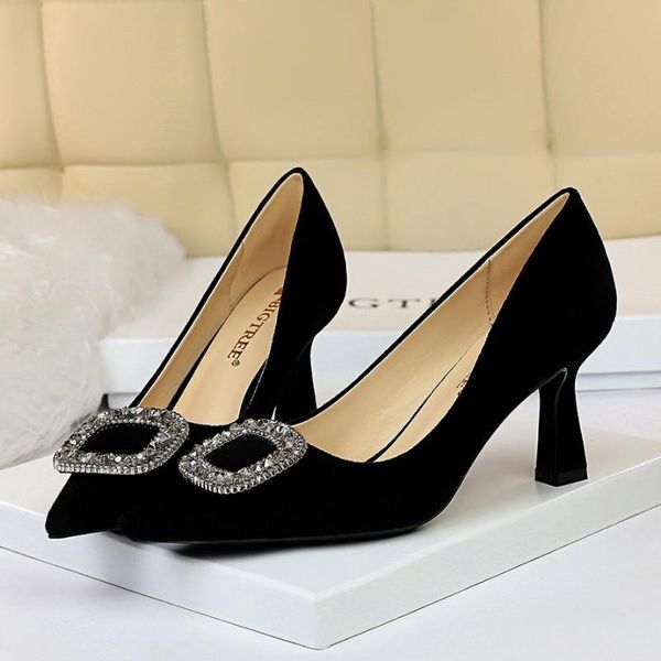 european and american style fashion banquet high heels were thin high-heeled suede shallow mouth pointed rhinestone buckle, Black
european and american style fashion banquet high heels were thin high-heeled suede shallow mouth pointed rhinestone buckle, Black