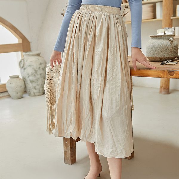 johnature fashion new women skirts 2020 autumn casual solid color loose elastic waist creasing female skirts, Black
johnature fashion new women skirts 2020 autumn casual solid color loose elastic waist creasing female skirts, Black