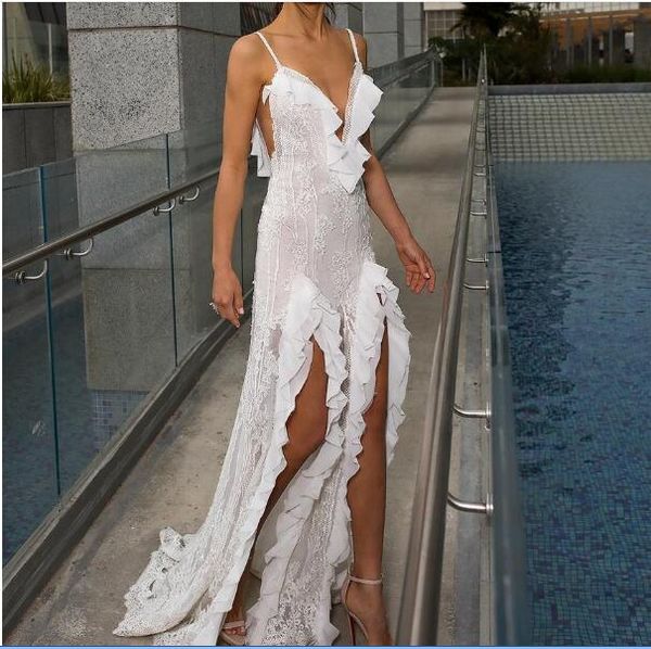 plus size wedding dress thigh high slits 3d floral appliques deep v sheer neck vestido de novia cascading ruffles lace wedding gowns, White
plus size wedding dress thigh high slits 3d floral appliques deep v sheer neck vestido de novia cascading ruffles lace wedding gowns, White