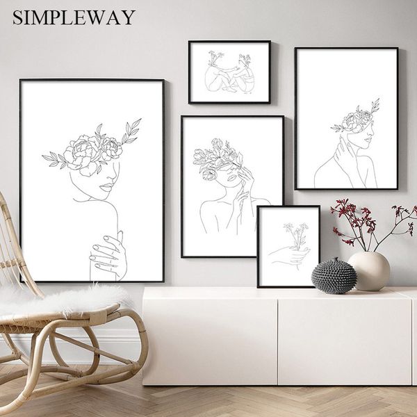 simplicity line drawing poster and print black white abstract flower woman artwork canvas painting wall art picture home decor
simplicity line drawing poster and print black white abstract flower woman artwork canvas painting wall art picture home decor