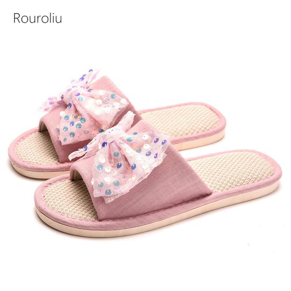 rouroliu 2020 women bow slippers with sequins non-slip linen flip flops spring summer bling home shoes, Black
rouroliu 2020 women bow slippers with sequins non-slip linen flip flops spring summer bling home shoes, Black