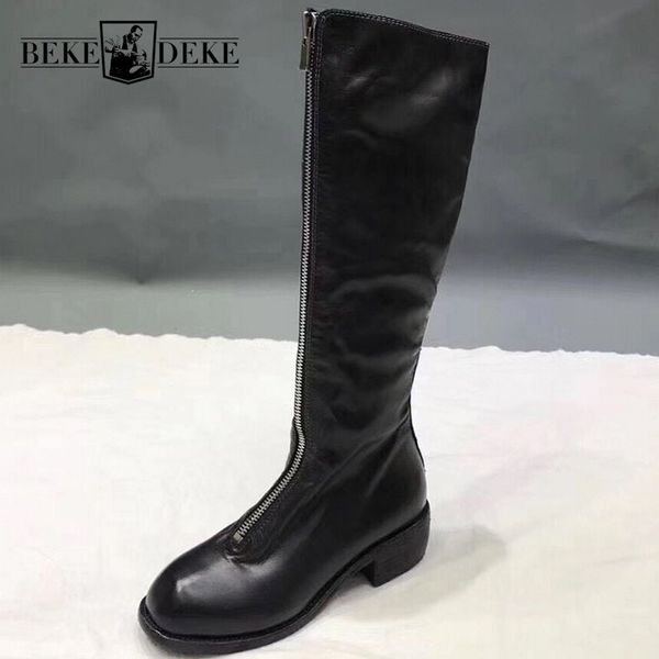 genuine leather womens knight boots solid front zip round toe fashion high boots square heel cowhide casual, Black
genuine leather womens knight boots solid front zip round toe fashion high boots square heel cowhide casual, Black