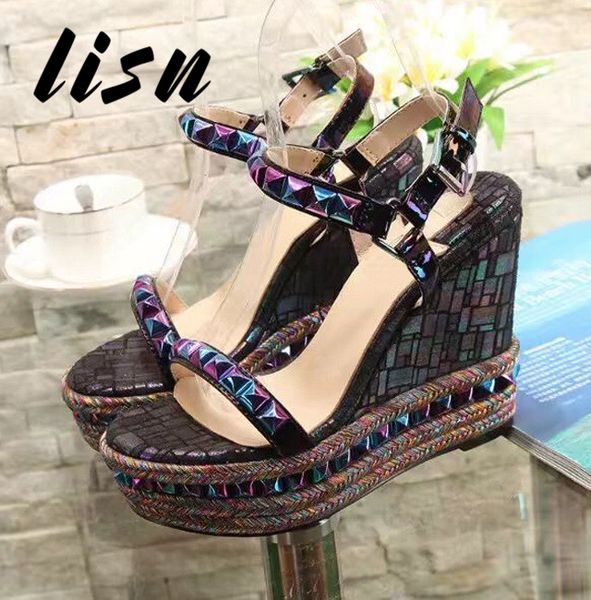 new genuine leather white black studded high heel sandals open toe buckle strap wedges sandals shoes women
new genuine leather white black studded high heel sandals open toe buckle strap wedges sandals shoes women