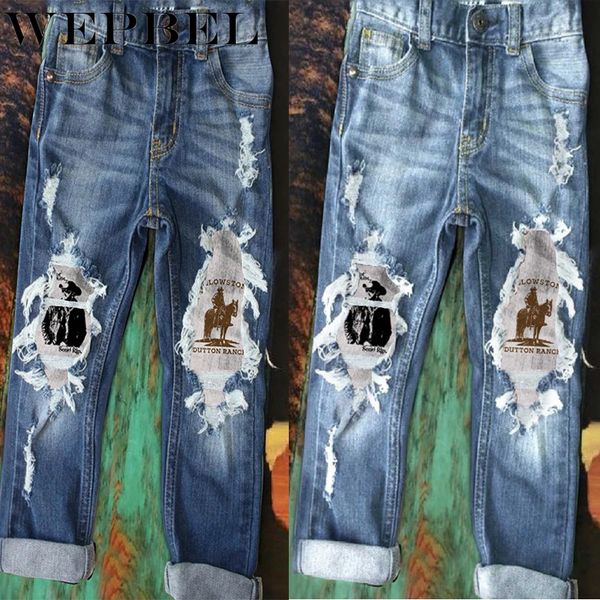 wepbel jeans casual bleached ripped washed vintage jeans women's fashion mid-waist print denim straight pants, Blue
wepbel jeans casual bleached ripped washed vintage jeans women's fashion mid-waist print denim straight pants, Blue