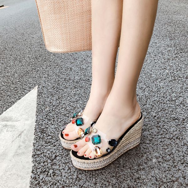 koovan women's slippers footwear platform 2020 new trend crystal ultra high heels beach sponge cake slanted rhinestone shoes, Black
koovan women's slippers footwear platform 2020 new trend crystal ultra high heels beach sponge cake slanted rhinestone shoes, Black