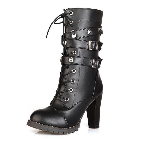 2020 new comfortable side zipper rivet thick heel mid-tube boots high heel lace up boots large size women's shoes, Black
2020 new comfortable side zipper rivet thick heel mid-tube boots high heel lace up boots large size women's shoes, Black