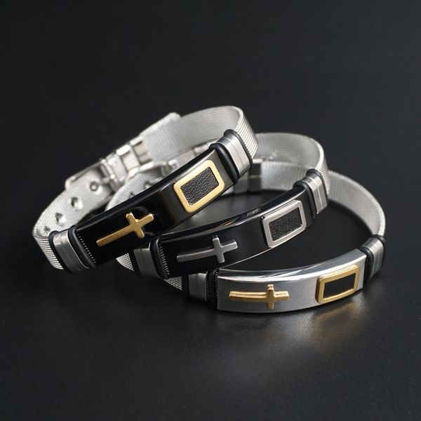 link, chain length adjustable bracelet for men women bangle watch band design stainless steel net christian cross prayer male jewelry, Black
link, chain length adjustable bracelet for men women bangle watch band design stainless steel net christian cross prayer male jewelry, Black
