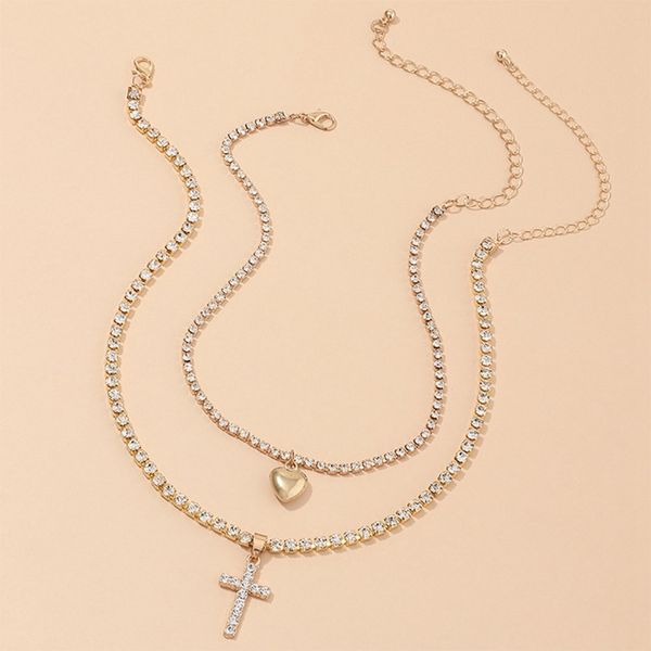 2 pcs/set heart crystal cross pendant necklace for women fashion rhinestone choker beach summer jewelry valentine's day gift, Silver
2 pcs/set heart crystal cross pendant necklace for women fashion rhinestone choker beach summer jewelry valentine's day gift, Silver