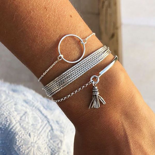 women charm bracelets bangles silver color multilayer chain disc tassel pendant bracelet set femme boho jewellery accessories, Golden;silver
women charm bracelets bangles silver color multilayer chain disc tassel pendant bracelet set femme boho jewellery accessories, Golden;silver