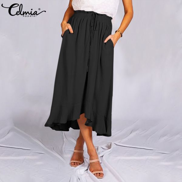 celmia women skirts summer asymmetrical fashion ruffles loose casual skirt solid office party elastic waist long skirt plus size, Black
celmia women skirts summer asymmetrical fashion ruffles loose casual skirt solid office party elastic waist long skirt plus size, Black