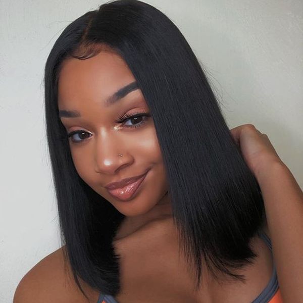 brazilian straight human hair wigs bob hairline lace wigs middle part with preplucked natural hairline 150% density, Black
brazilian straight human hair wigs bob hairline lace wigs middle part with preplucked natural hairline 150% density, Black