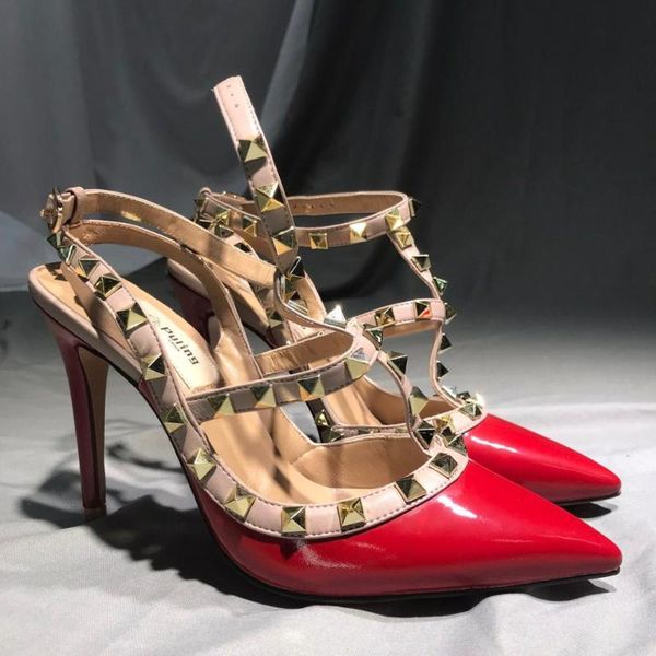 womens red patent leather sandals heels shoes, Black