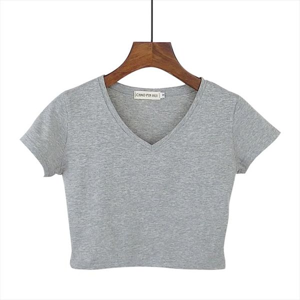 2020 new women summer short design v neck cotton t shirt female slim high waist crop basic t shirt, White
2020 new women summer short design v neck cotton t shirt female slim high waist crop basic t shirt, White