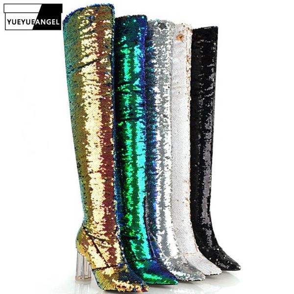 plus size runway boots women sequins crystal block heel over the knee boots high heels party clubnight thigh high, Black
plus size runway boots women sequins crystal block heel over the knee boots high heels party clubnight thigh high, Black
