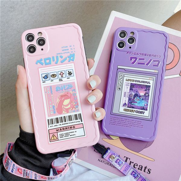 funny cartoon case with lanyard for iphone 11 pro max 7 8 plus x xr xs max se 2020 cover cute animal silicone phone cases funda