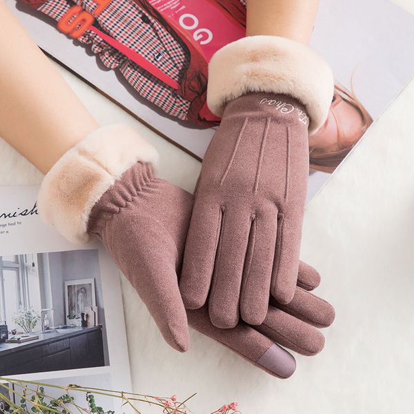 winter double layer keep warm touch screen women gloves thicken add cashmere elastic force windproof female elegant gloves, Blue;gray