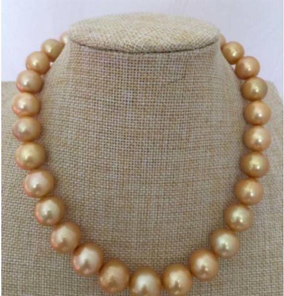 gorgeous huge 13-15mm south sea round gold pearl necklace 18inch, Silver