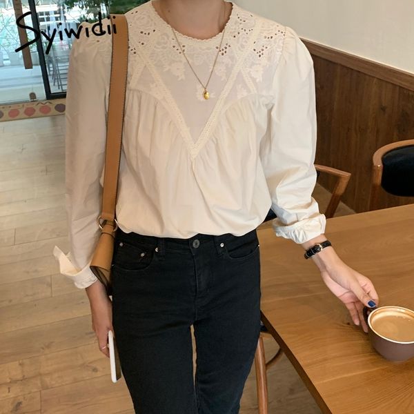women's blouses & shirts syiwidii blouse women korean style hollow out flower womens casual solid white beige 2021 fashion
women's blouses & shirts syiwidii blouse women korean style hollow out flower womens casual solid white beige 2021 fashion