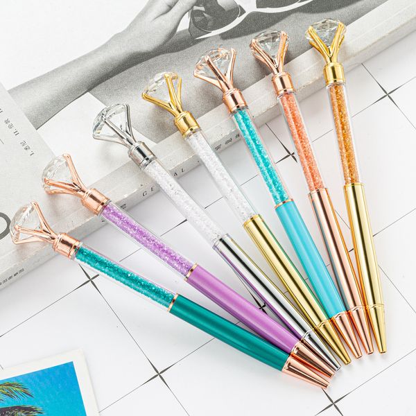 New Big Diamond Ballpoint Pens Bling Little Crystal Metal Pens School Office Writing Supplies Business Pen Stationery Student Gift