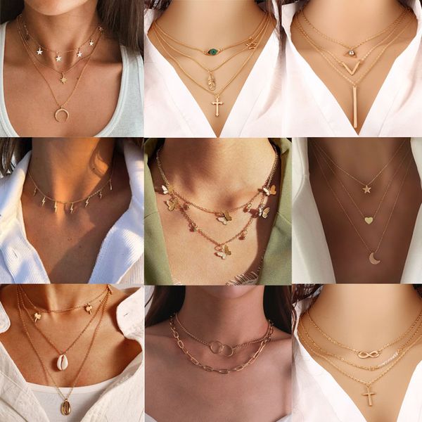 fashion cross butterfly star charms pendant necklace boho pearl crystal chain choker necklace multilayer necklaces for women jewelry gift, Silver
fashion cross butterfly star charms pendant necklace boho pearl crystal chain choker necklace multilayer necklaces for women jewelry gift, Silver