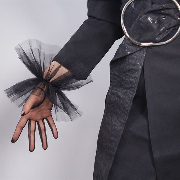 tulle gloves lace semi sheer mesh short black ruffle hem elastic cuffs lace trim women evening gloves wws12, Blue;gray
tulle gloves lace semi sheer mesh short black ruffle hem elastic cuffs lace trim women evening gloves wws12, Blue;gray