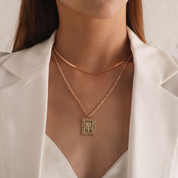 temperament square rose flower pendant necklace for women vintage double layer geometric clavicle necklace chic jewelry kolye, Silver
temperament square rose flower pendant necklace for women vintage double layer geometric clavicle necklace chic jewelry kolye, Silver