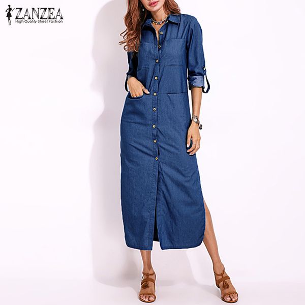 casual dresses plus size denim dress zanzea women's sundress shirt 2021 spring button maxi vestidos female split jeans elegant robe, Black;gray
casual dresses plus size denim dress zanzea women's sundress shirt 2021 spring button maxi vestidos female split jeans elegant robe, Black;gray