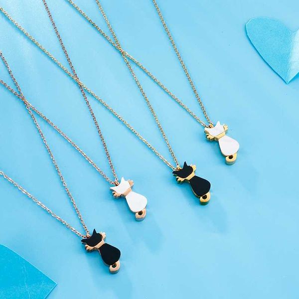 2020 trend kpop stainless steel lady simple cute style black white cat pendant necklace chain trendy fashion style, Silver
2020 trend kpop stainless steel lady simple cute style black white cat pendant necklace chain trendy fashion style, Silver