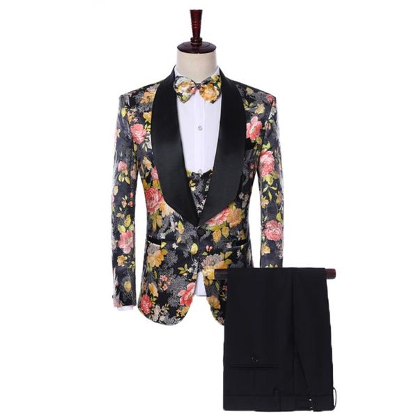 men's suit men's high-end fashion print suit three-piece (jacket + pants + vest) wedding banquet dress, White;black
men's suit men's high-end fashion print suit three-piece (jacket + pants + vest) wedding banquet dress, White;black