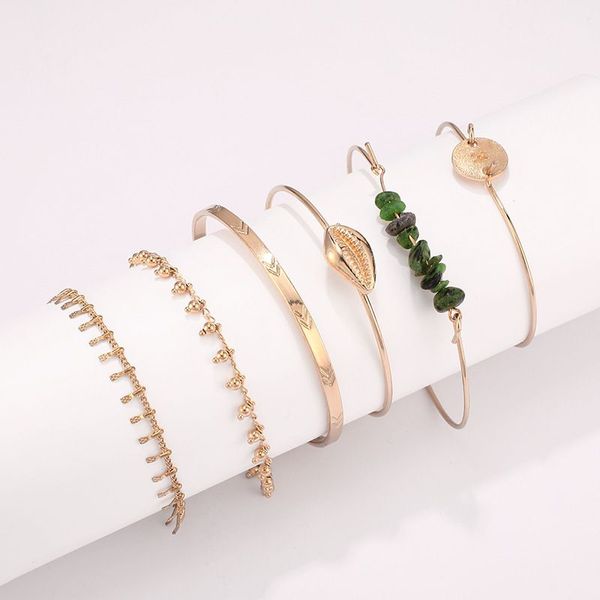miss jq 6 pcs/set natural green stone bangles bracelets gold shell bangle bohemia irregular stone chain jewellry pulseira, Black
miss jq 6 pcs/set natural green stone bangles bracelets gold shell bangle bohemia irregular stone chain jewellry pulseira, Black