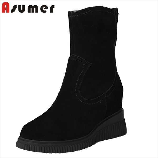 boots asumer 2021 suede leather ankle women round toe autumn winter wedges platform ladies casual shoes, Black
boots asumer 2021 suede leather ankle women round toe autumn winter wedges platform ladies casual shoes, Black