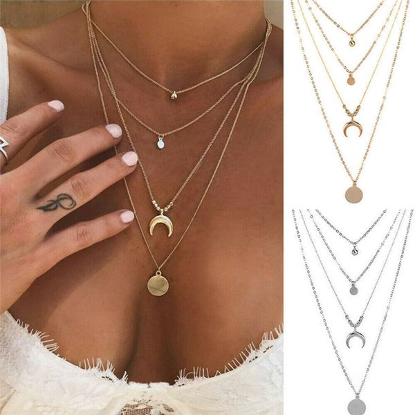 new vintage silver gold multilayer choker circle moon pendant long chain necklace for women bohemia jewelry
new vintage silver gold multilayer choker circle moon pendant long chain necklace for women bohemia jewelry