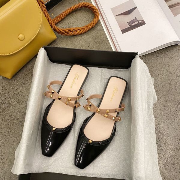 slippers summer style women rivets baotou cross strap shallow slip on ladies flat, Black
slippers summer style women rivets baotou cross strap shallow slip on ladies flat, Black