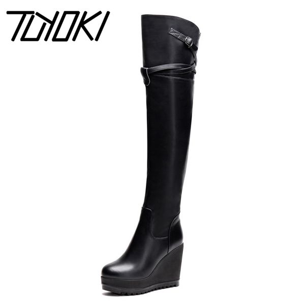 tuyoki women platform wedges thigh high boots genuine leather buckle zipper winter shoes women fashion punk boots size 34-39, Black
tuyoki women platform wedges thigh high boots genuine leather buckle zipper winter shoes women fashion punk boots size 34-39, Black